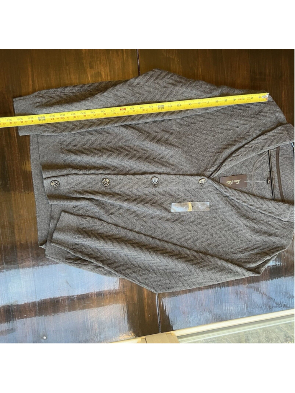Tasso Elba Grey Button Front Cotton Cashmere Cardigan Sweater Mens size Large - Picture 9 of 11